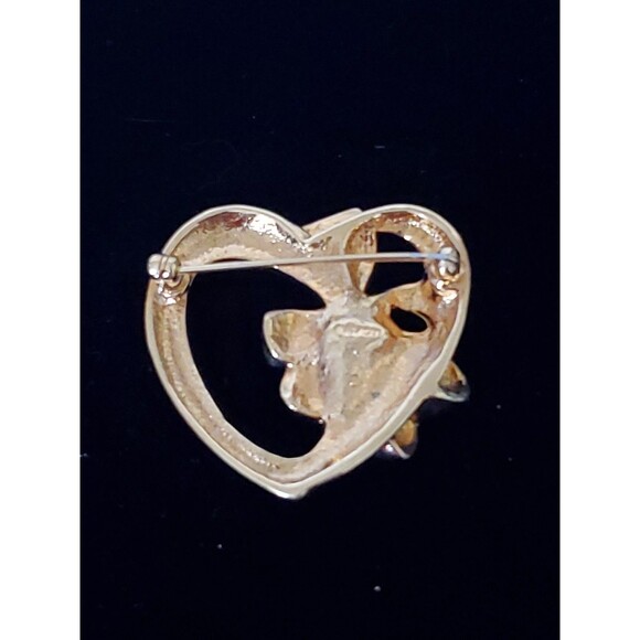 Avon Heart Pin & Bow July Birthstone Gold Tone Ruby Rhinestone Vintage Signed - Picture 6 of 7